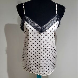 Topshop Women's Polka Dot Lace Trim Camisole 8 Pink Black Y2K Fairycore Coquette